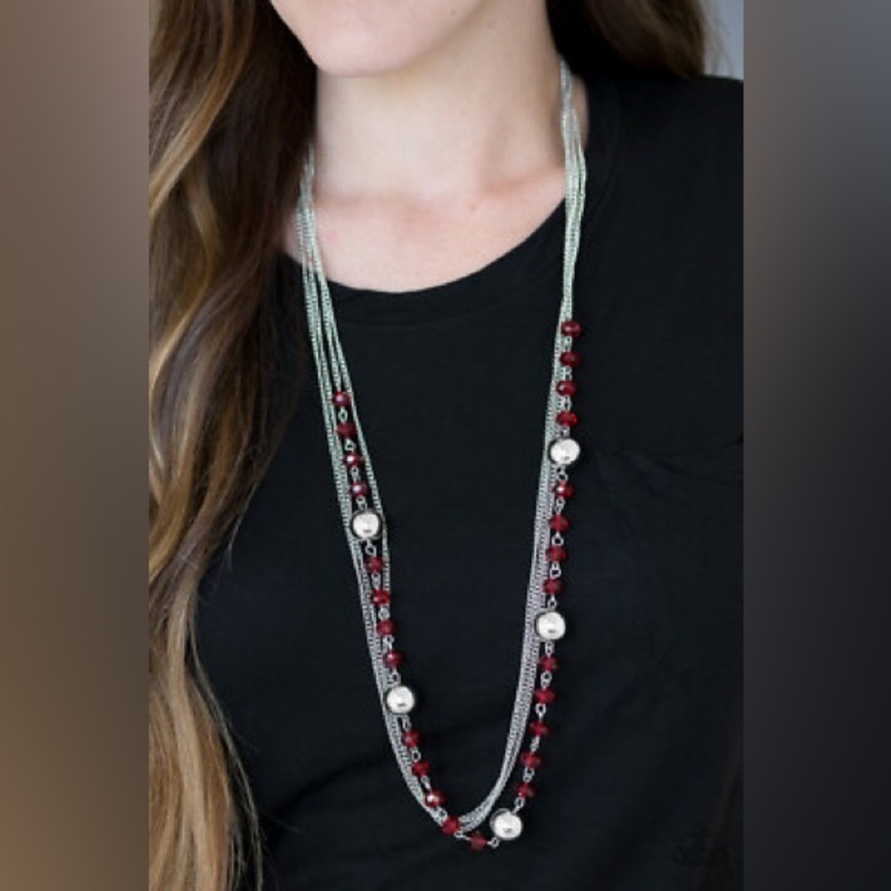 Elegant Red and Silver Beaded Necklace